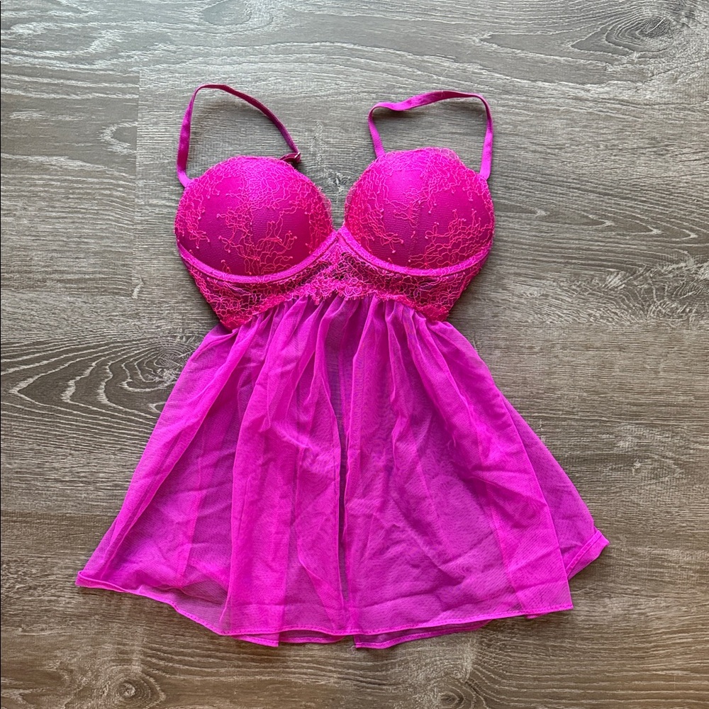 Victoria's Secret Fuchsia Purple Lace Babydoll Size 34C